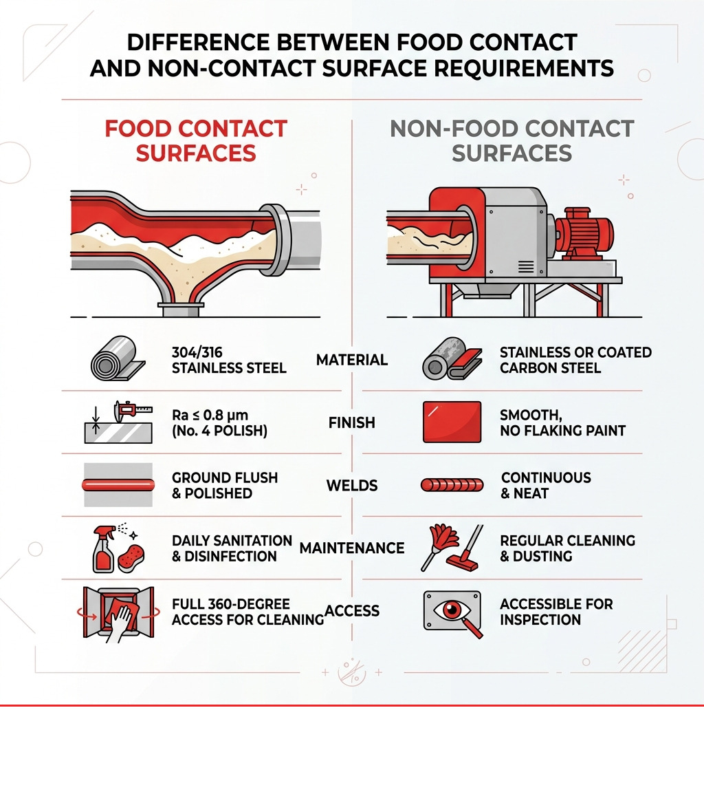Infographic showing the difference between food contact and non-contact surface requirements - Sanitary &amp; Hygienic Food