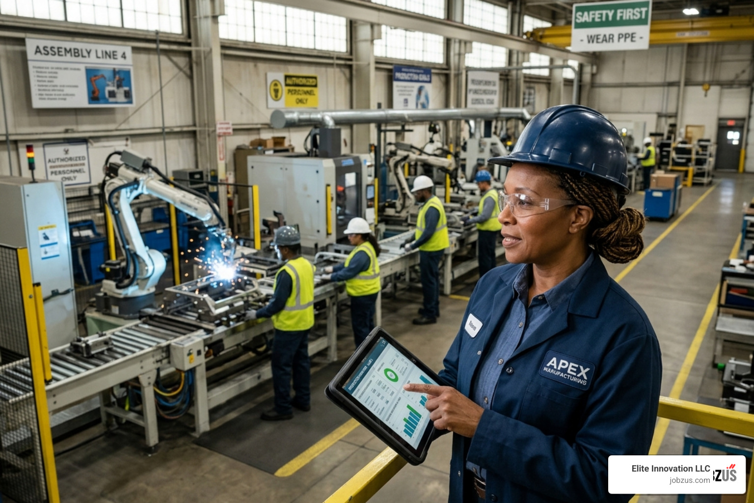 plant manager overseeing operations with a digital tablet - industrial manufacturing recruitment