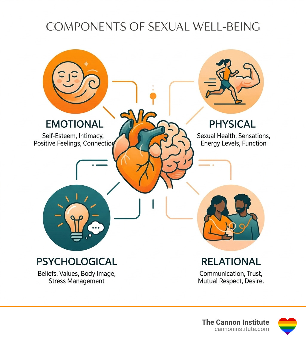 Components of sexual well-being including emotional, physical, psychological, and relational factors - sexual psychotherapy Components of sexual well-being including emotional, physical, psychological, and relational factors - sexual psychotherapy