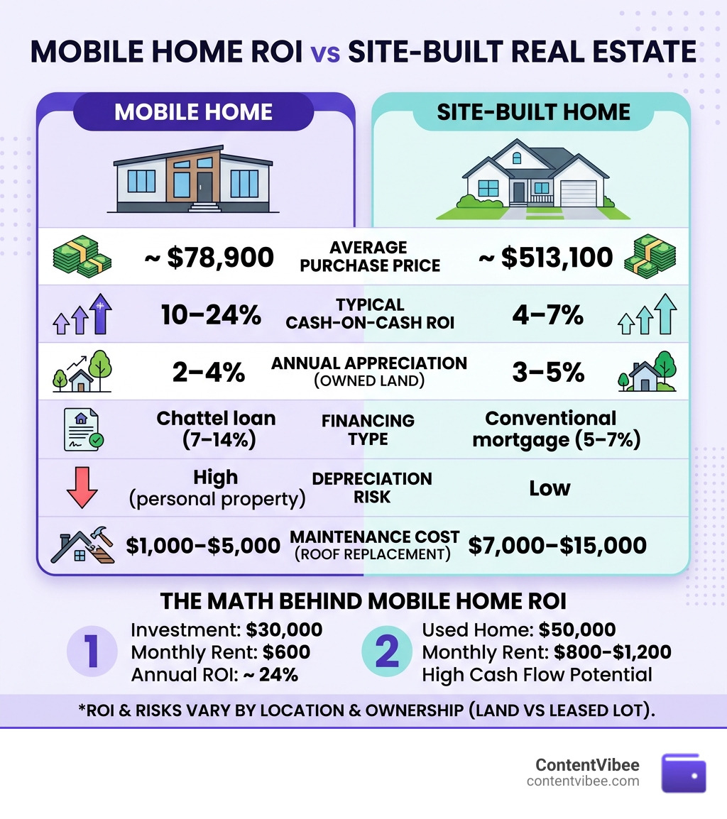 Mobile home ROI vs site-built real estate comparison infographic - Mobile Home Investment ROI and Financing Risk Analysis