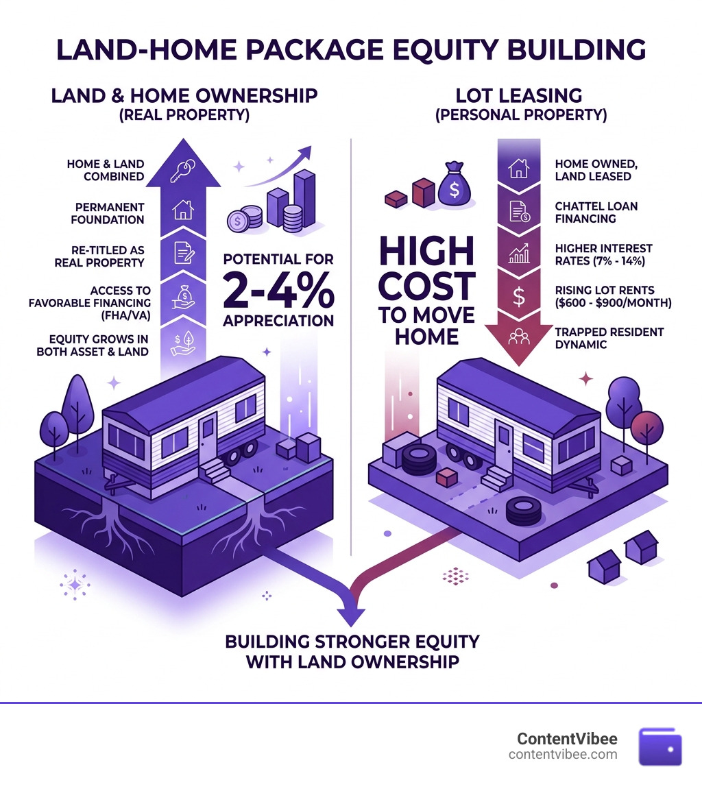Land-home package equity building infographic - Mobile Home Investment ROI and Financing Risk Analysis infographic 
