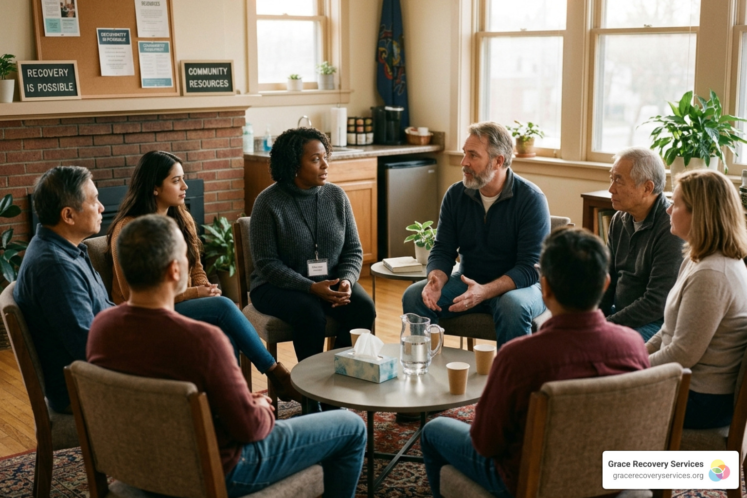 A supportive group counseling session at a recovery center in Western Pennsylvania - types of substance use disorders
