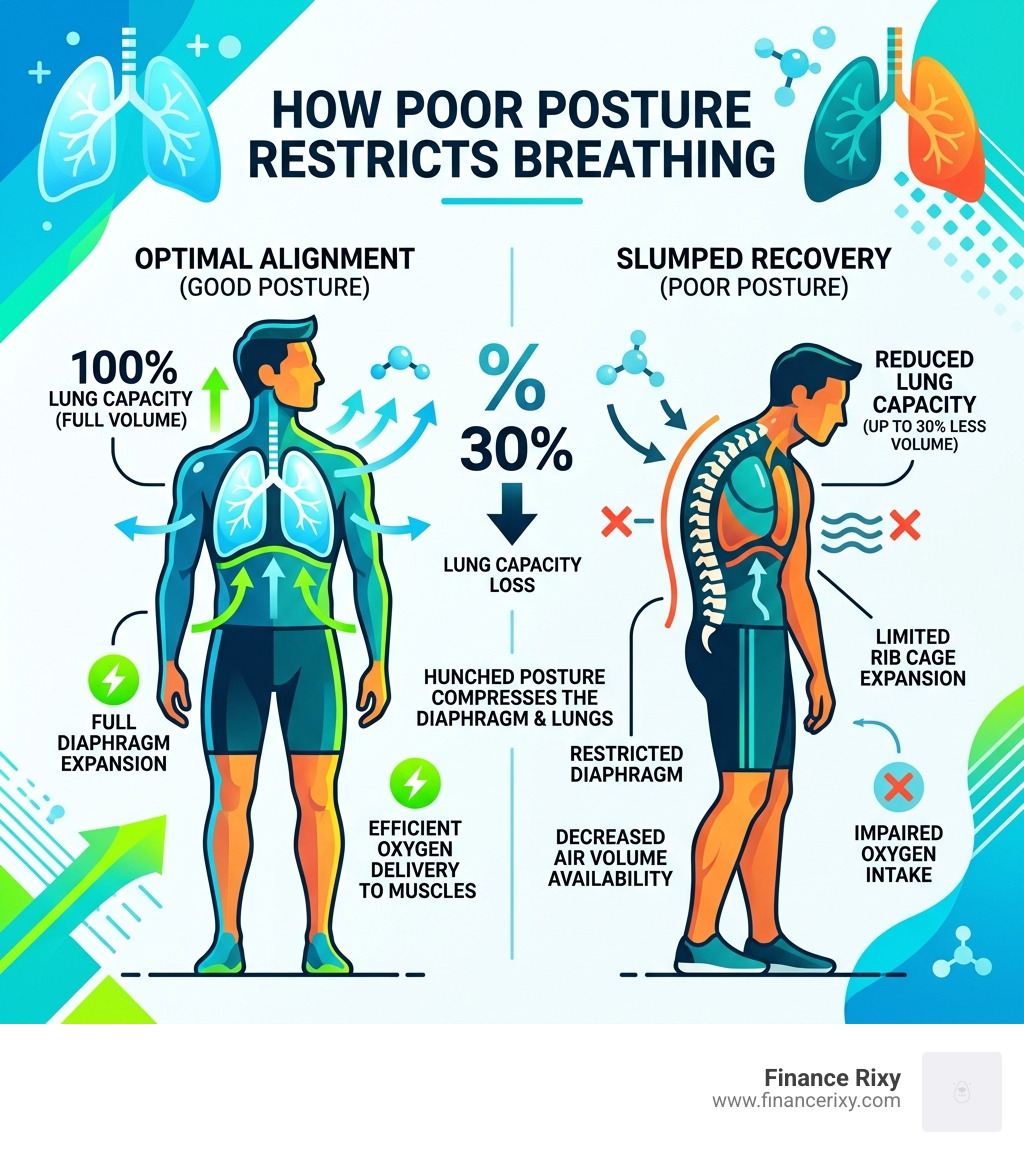 Infographic illustrating the 30 percent reduction in lung capacity caused by poor posture - athlete recovery posture