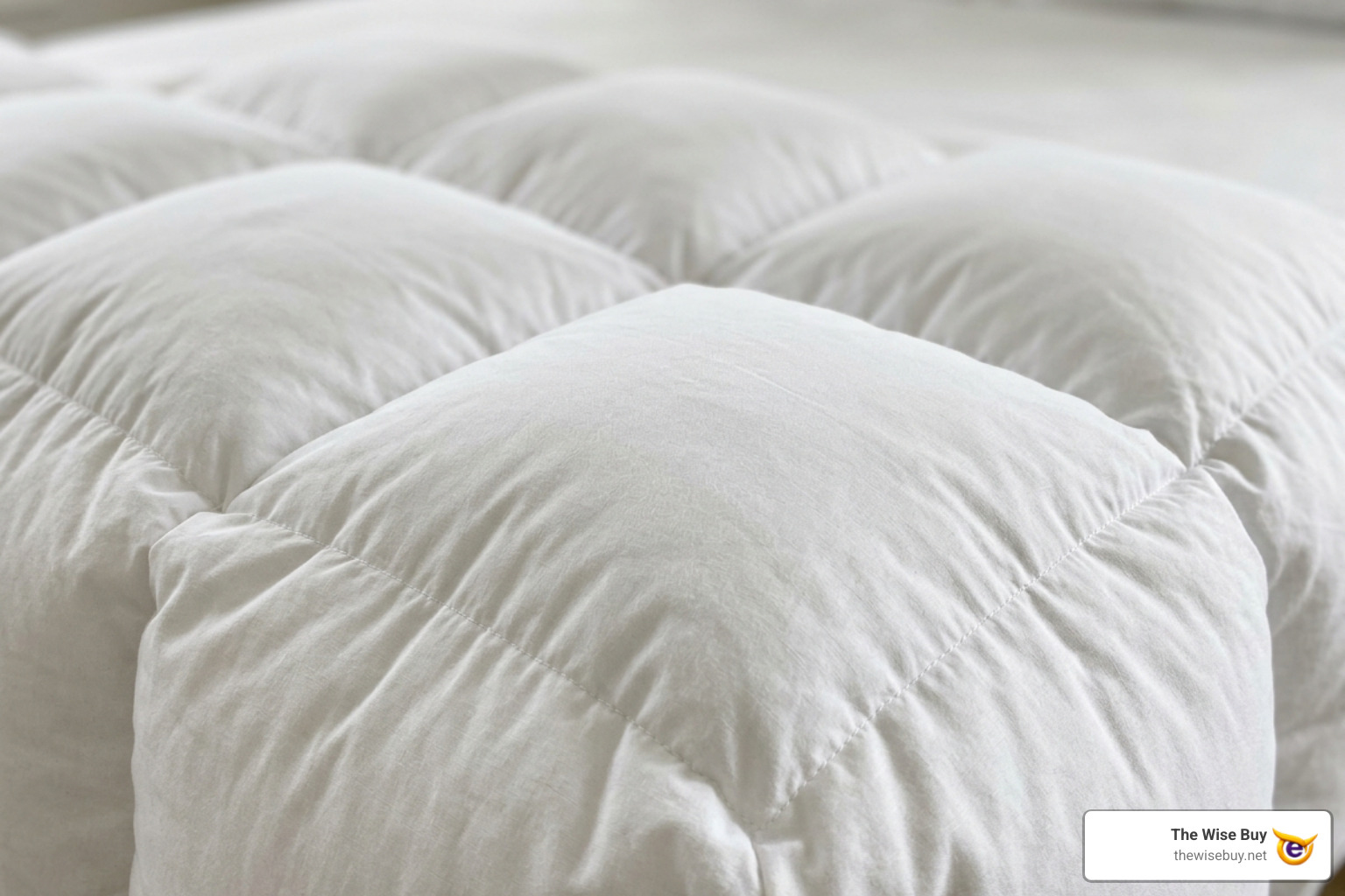 Close up of baffle-box stitching on a white mattress topper - best down alternative mattress topper