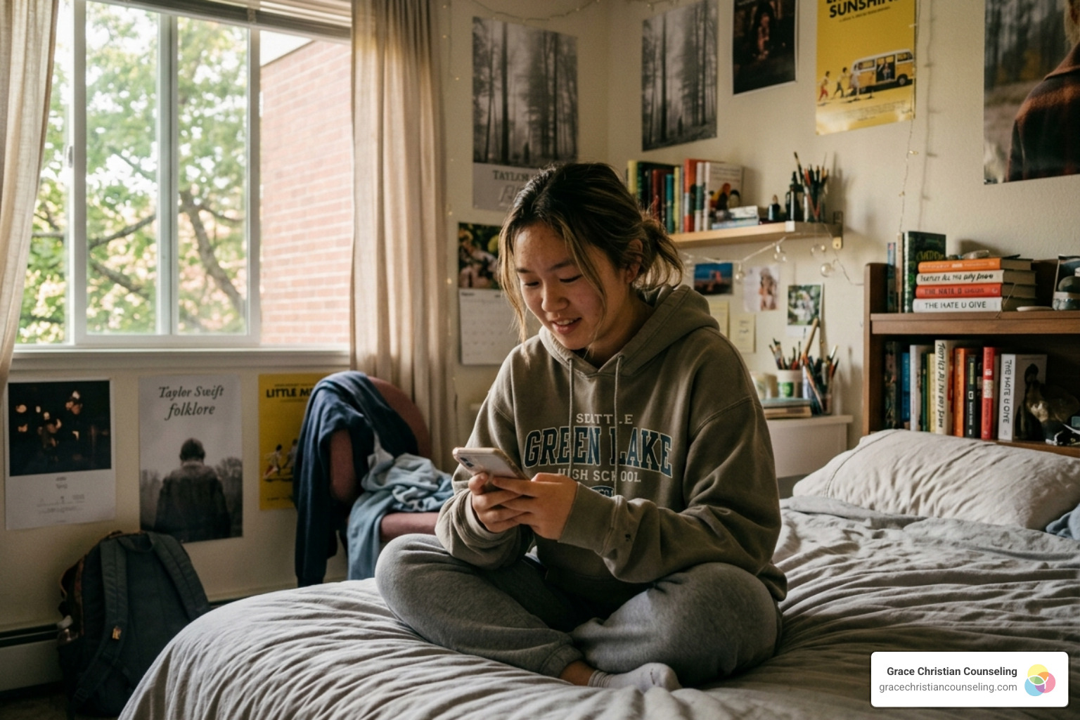 Teenager texting for support on a phone - free counseling for teenager near me