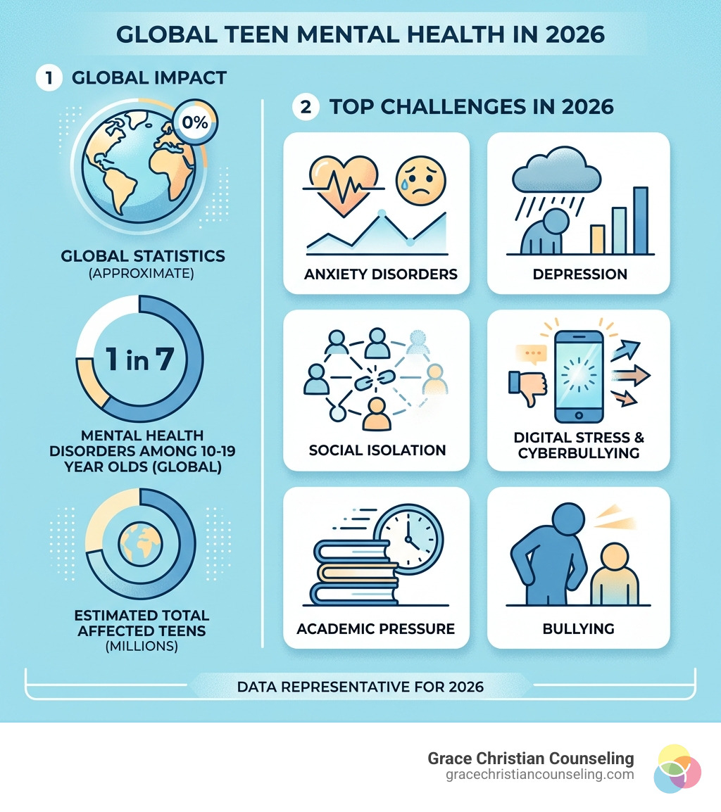 Global teen mental health statistics and common challenges in 2026 infographic - teen counseling near me infographic Global teen mental health statistics and common challenges in 2026 infographic - teen counseling near me infographic