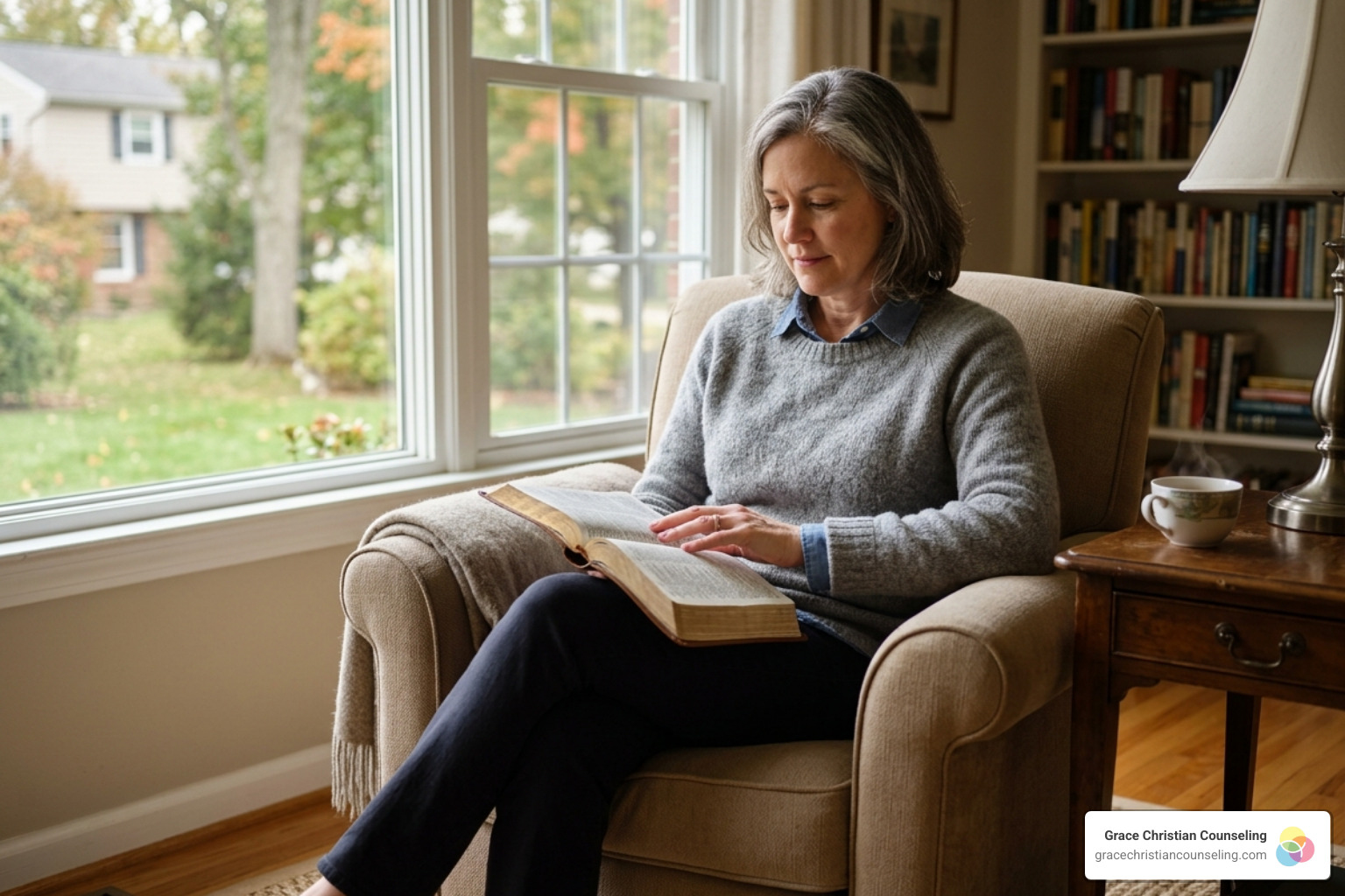 Parent in quiet reflection with a Bible - Biblical principles parenting advice