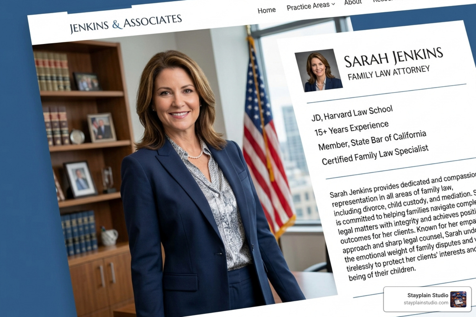 professional attorney profile section - family law firm site