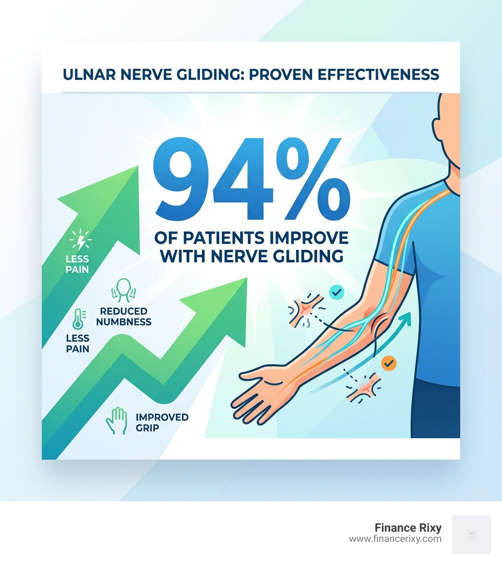 Statistics showing 94% of patients improved with nerve gliding - ulnar nerve glide stretch infographic 