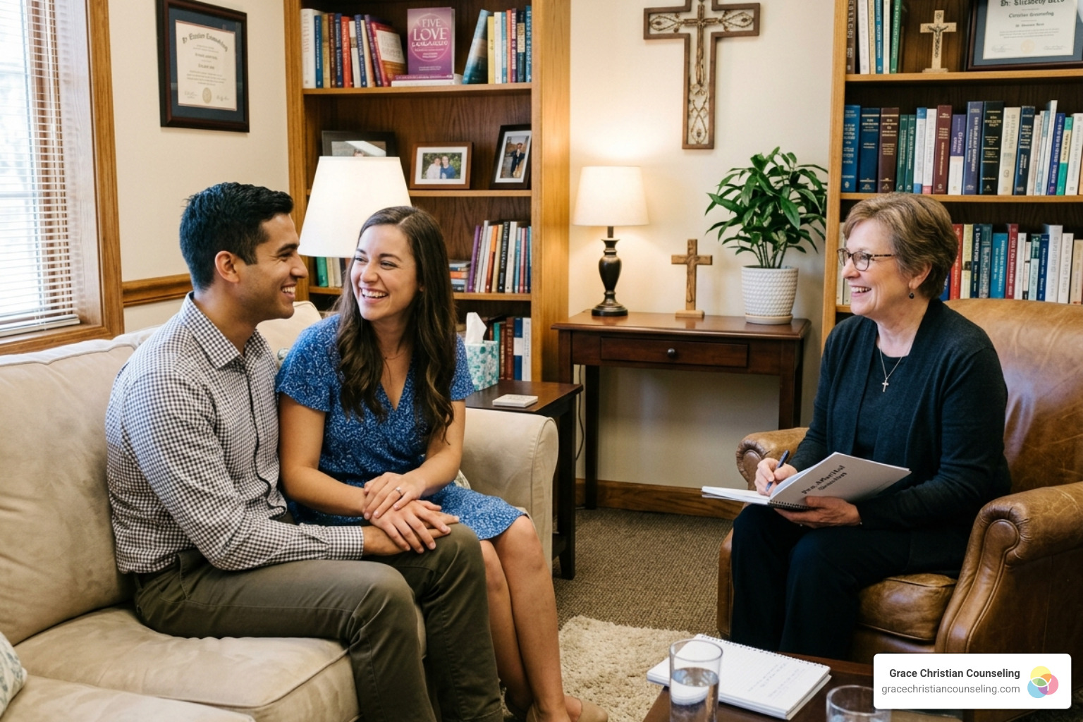 Engaged couple discussing their future with a counselor - christian pre marriage counseling