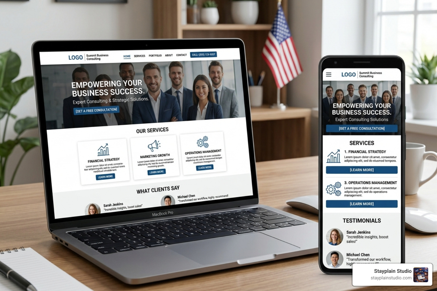 responsive website layout showing mobile and desktop views - professional small business website design