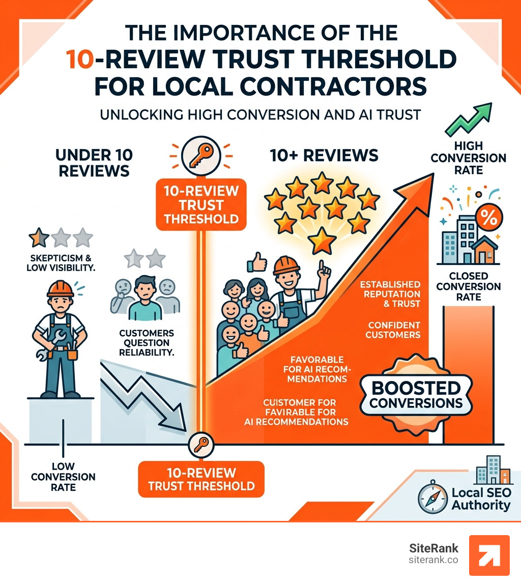 infographic showing the importance of the 10-review trust threshold for local contractor conversion - contractor lead seo infographic showing the importance of the 10-review trust threshold for local contractor conversion - contractor lead seo