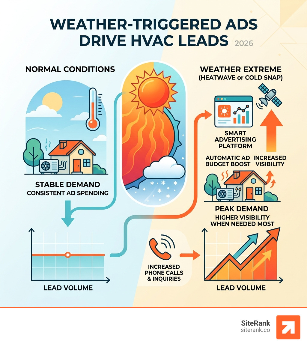Infographic showing the impact of weather-triggered ads on HVAC lead volume - Home services marketing agency infographic Infographic showing the impact of weather-triggered ads on HVAC lead volume - Home services marketing agency infographic