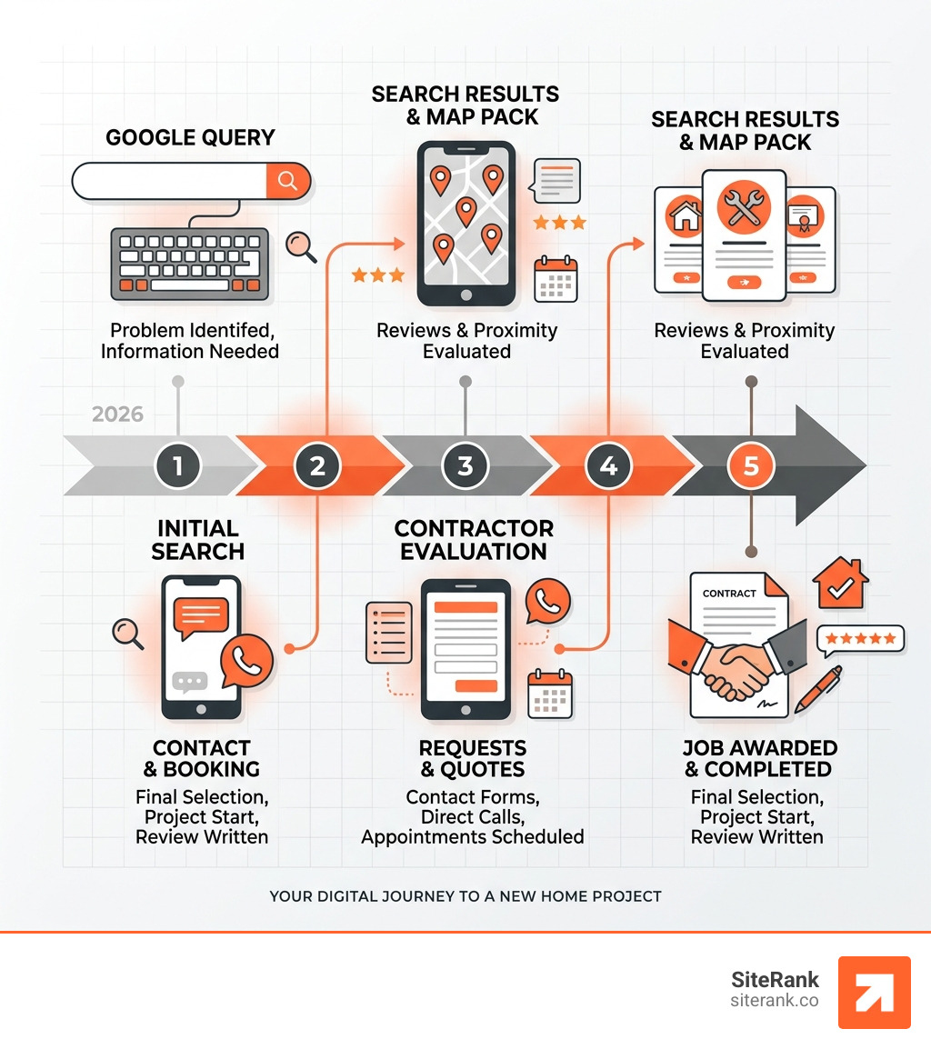 Homeowner digital search journey from Google query to contractor hire infographic - contractor seo firm infographic Homeowner digital search journey from Google query to contractor hire infographic - contractor seo firm infographic