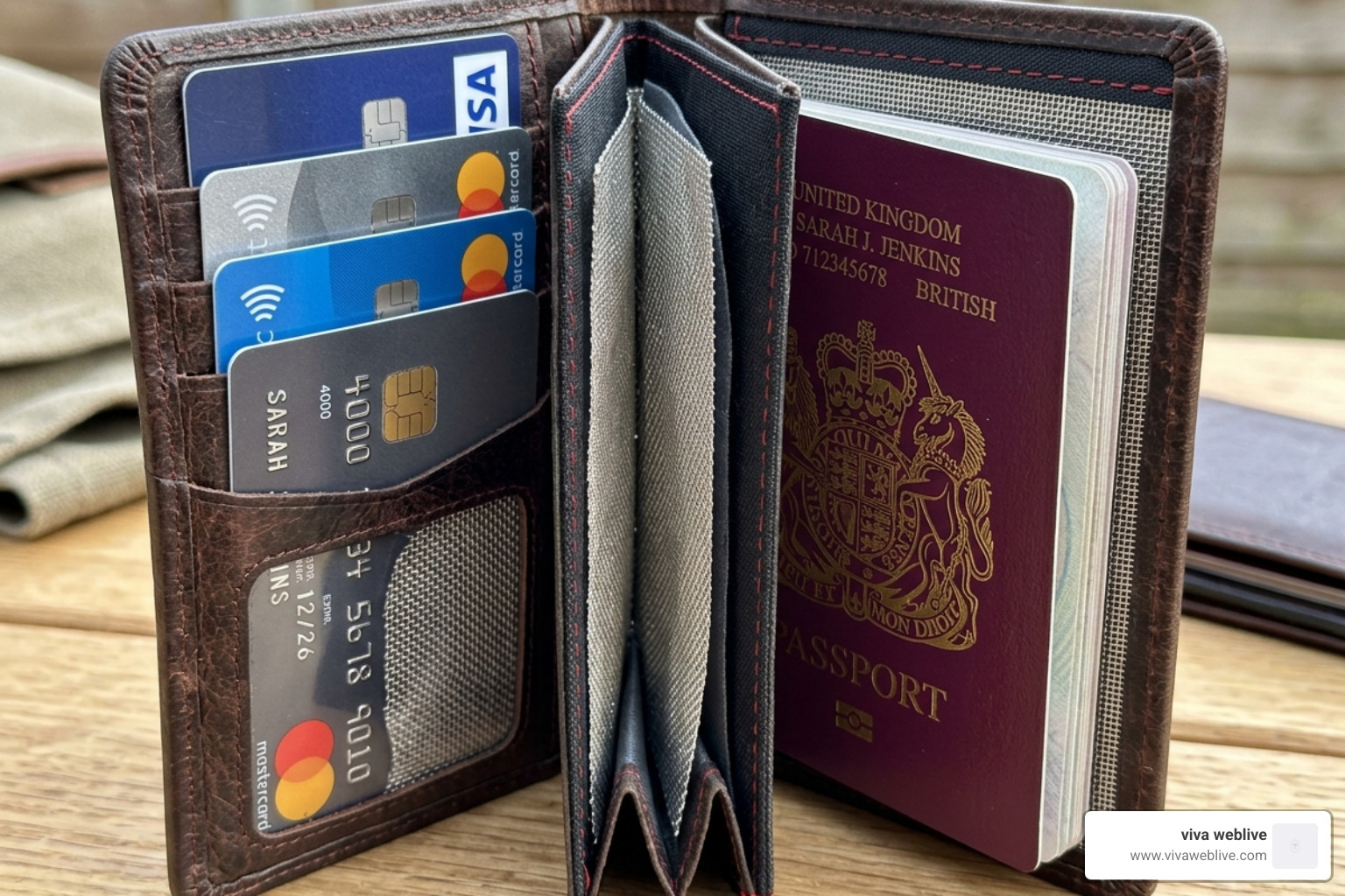 Internal layers of an RFID-blocking wallet showing shielding material - anti theft travel wallet