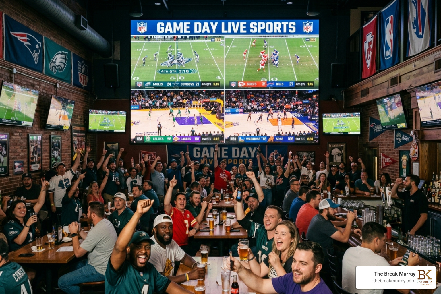 massive 40-foot LED video wall in a premier bar with TVs - bar with TVs