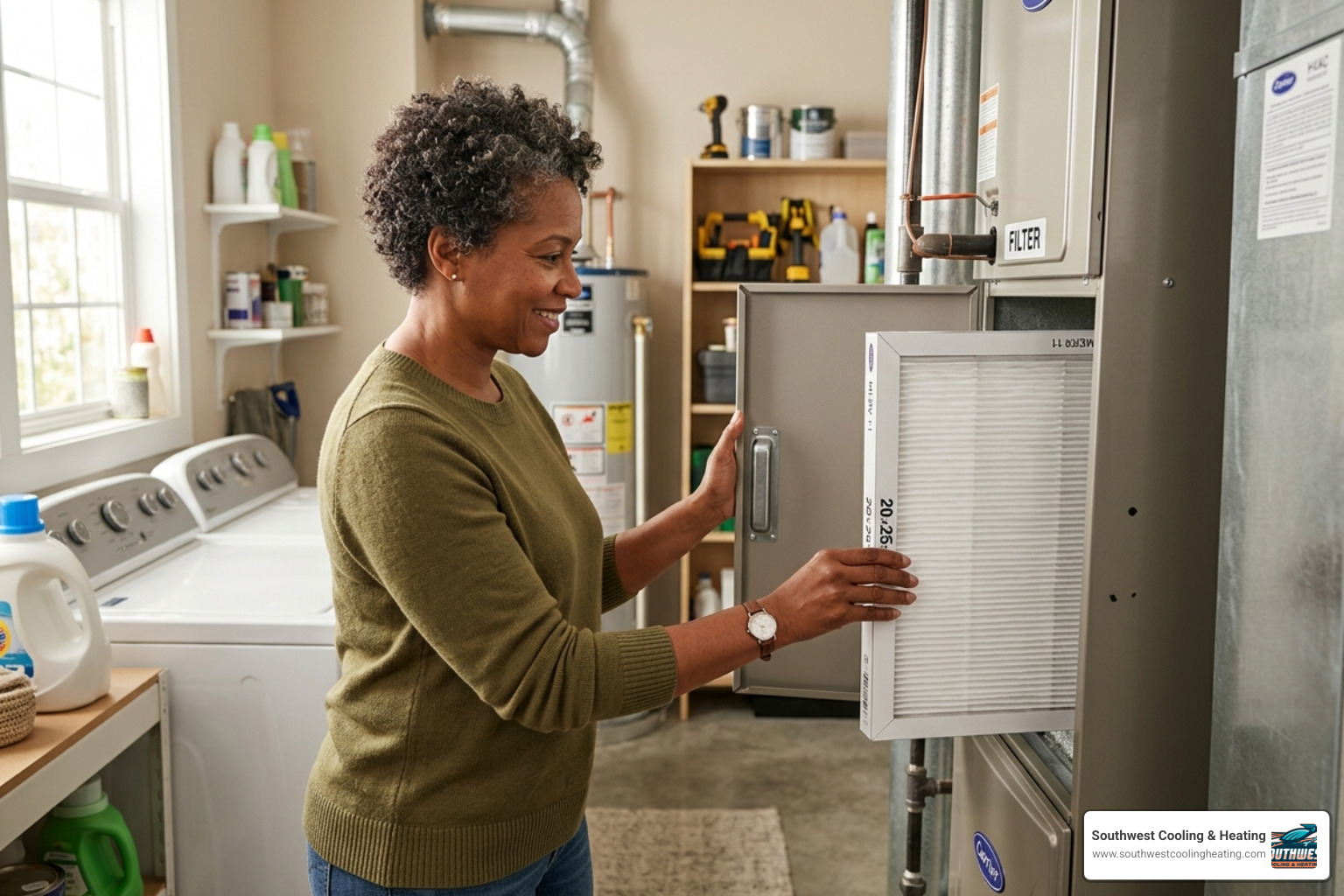 A homeowner in a bright utility room carefully sliding a new, clean air filter into their HVAC cabinet - how to prevent hvac A homeowner in a bright utility room carefully sliding a new, clean air filter into their HVAC cabinet - how to prevent hvac