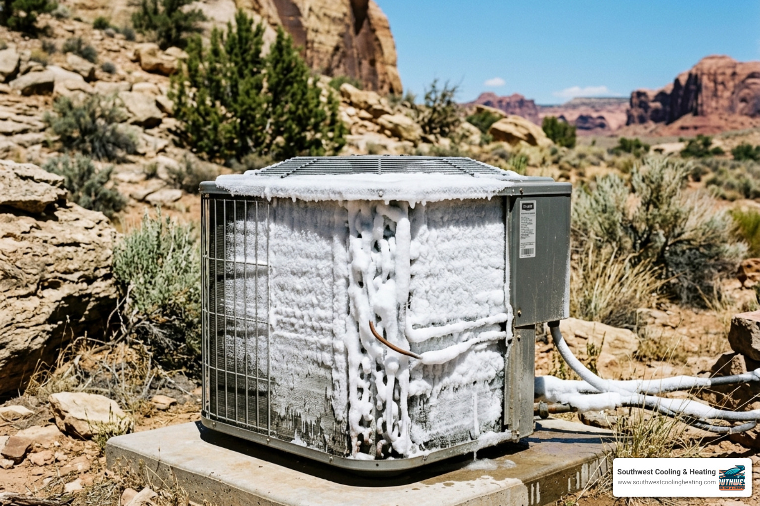 Outdoor condenser unit with ice buildup during a summer heatwave - emergency hvac repair what to expect Outdoor condenser unit with ice buildup during a summer heatwave - emergency hvac repair what to expect