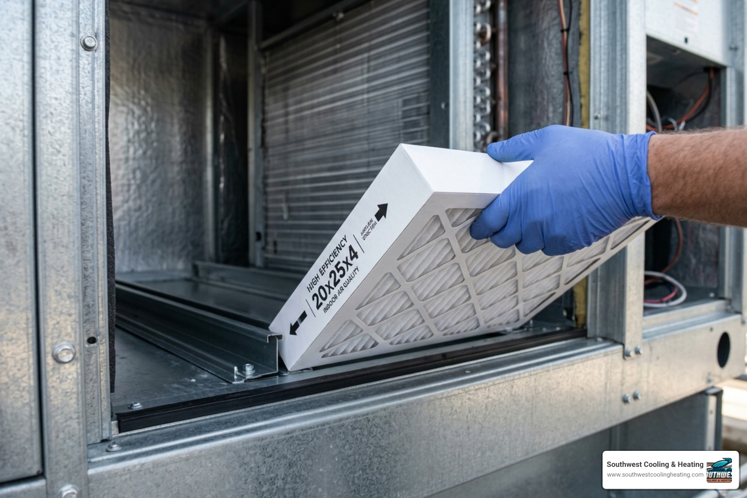 Close up of a high efficiency air filtration system with a clean filter being inserted - choosing a trusted local hvac Close up of a high efficiency air filtration system with a clean filter being inserted - choosing a trusted local hvac