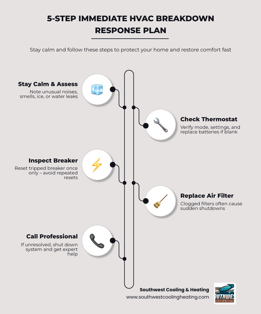 5-step immediate HVAC breakdown response plan infographic for St. George homeowners - what to do when your hvac breaks down 5-step immediate HVAC breakdown response plan infographic for St. George homeowners - what to do when your hvac breaks down