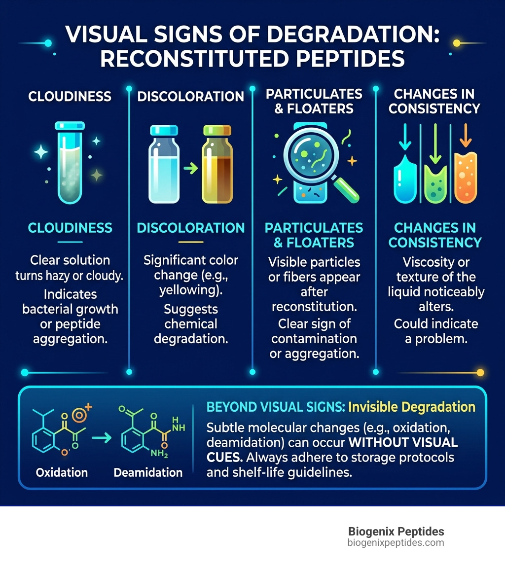 Visual signs of degradation - how long do reconstituted peptides last infographic 