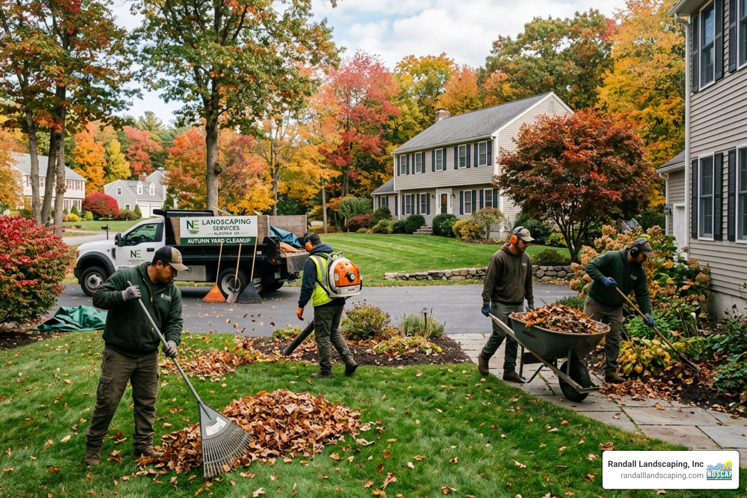 Landscaping crew performing thorough yard cleanup - yard clean ups plaistow new hampshire