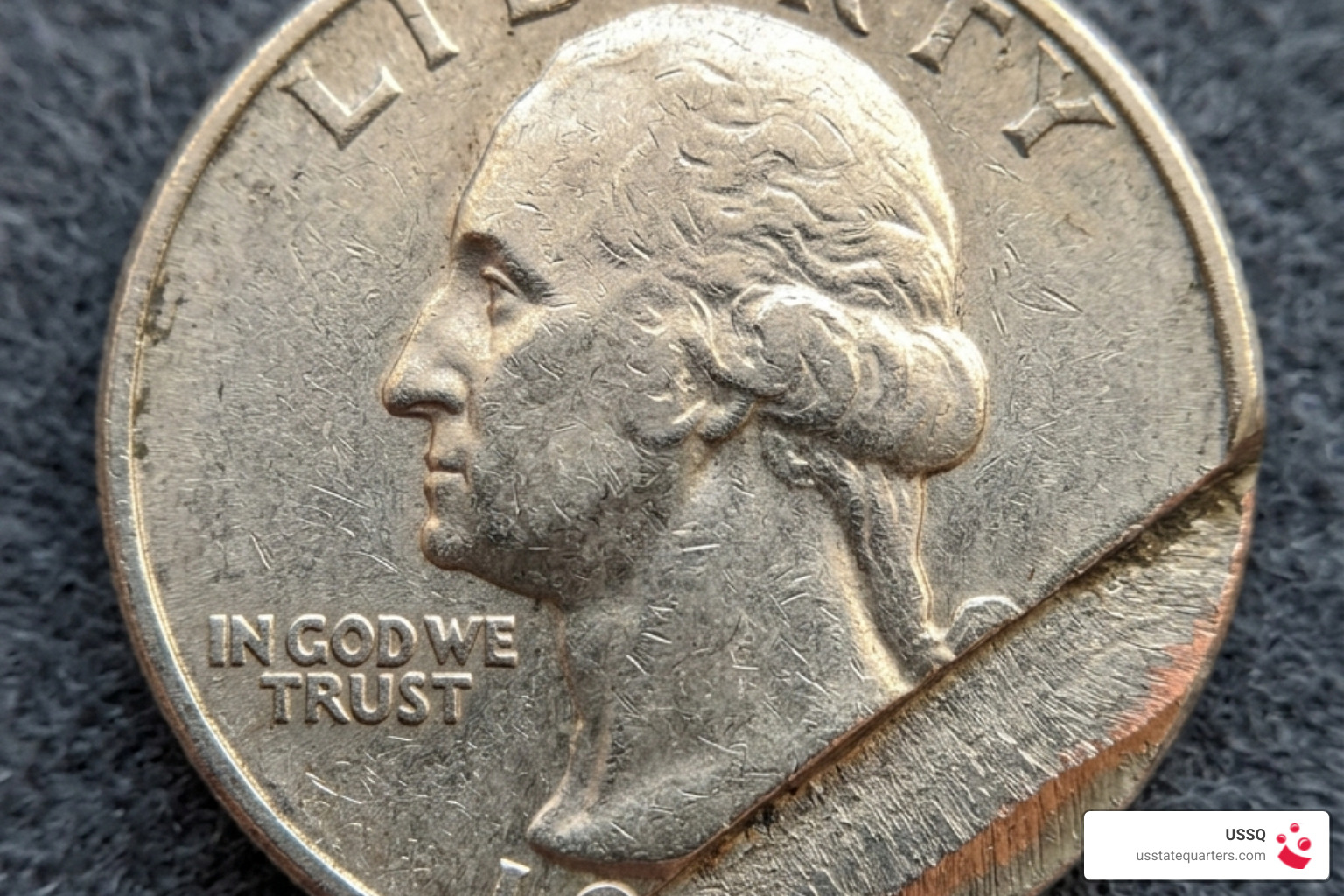 A rare 35% straight clip Washington quarter error with no date visible - washington quarter with no date