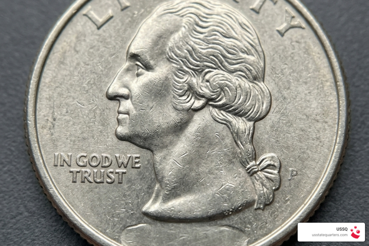 Close-up of a grease-filled die error on a Washington quarter obliterating the date - washington quarter with no date