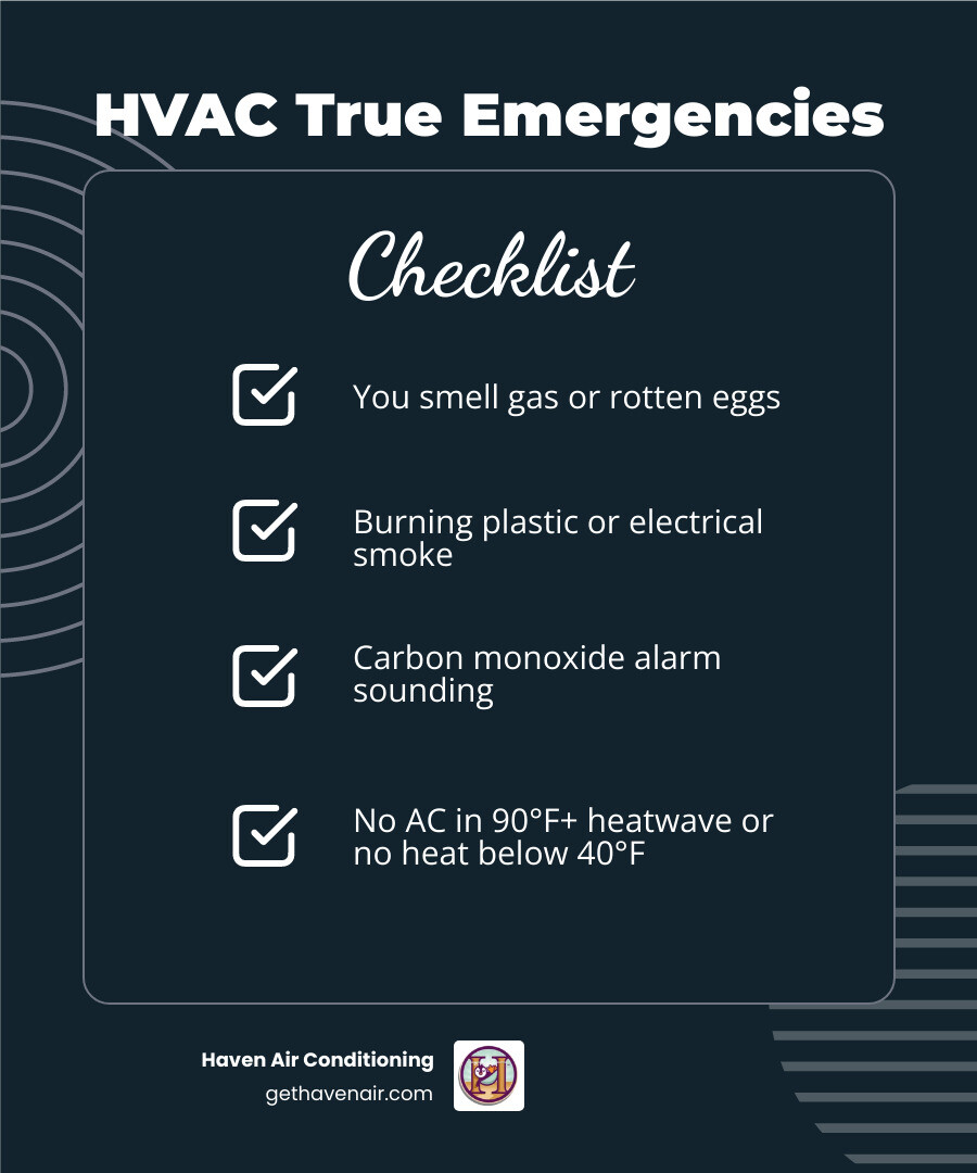 Infographic comparing true HVAC emergencies versus non-emergency issues homeowners can wait on - when an hvac failure is a Infographic comparing true HVAC emergencies versus non-emergency issues homeowners can wait on - when an hvac failure is a
