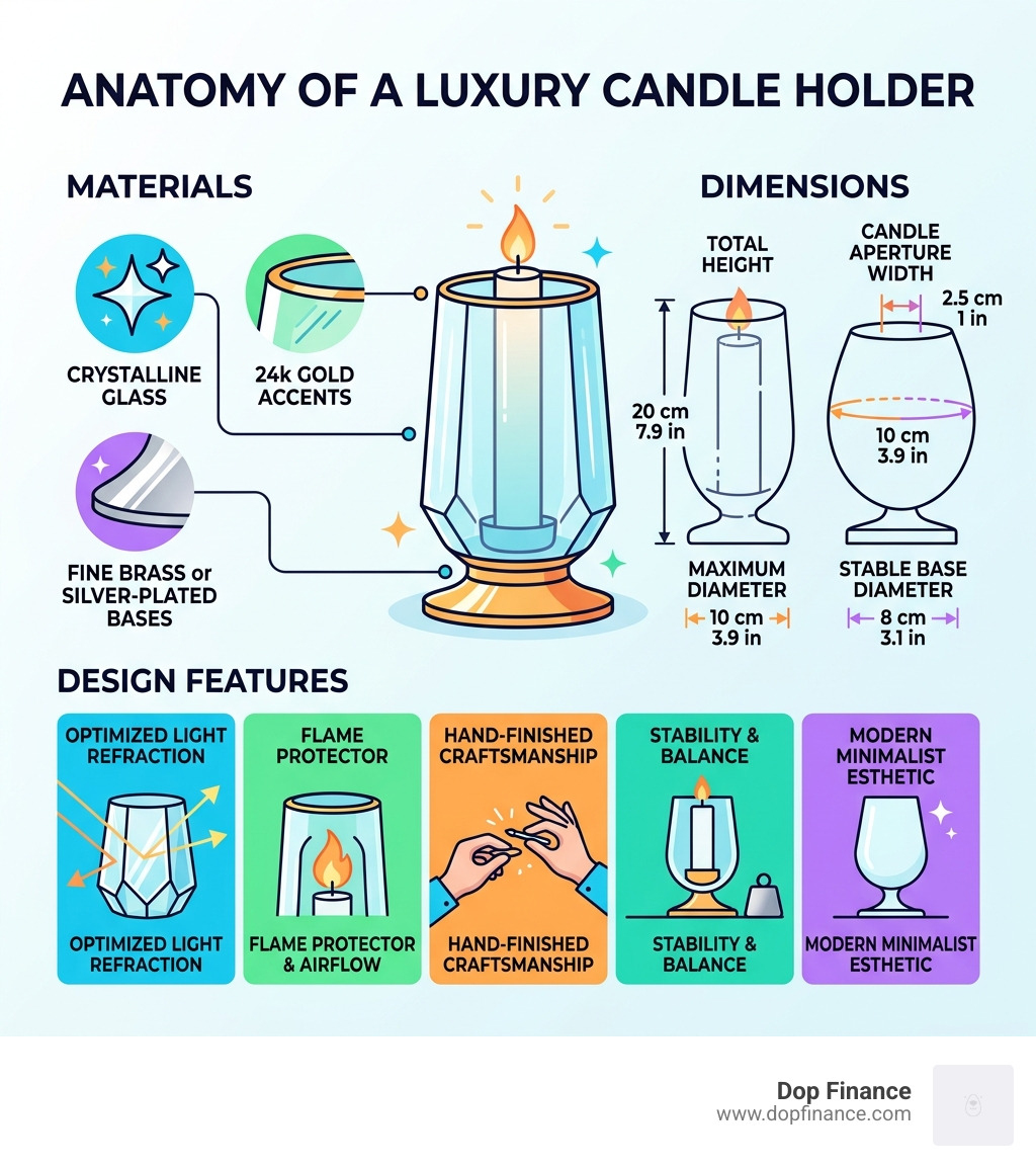 anatomy of a luxury candle holder showing materials, dimensions, and design features - best luxury candle holders