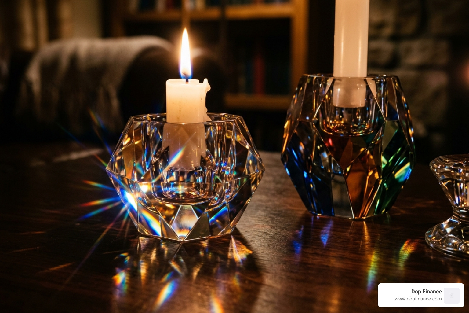 multi-colored crystal luxury candle holders reflecting light - best luxury candle holders