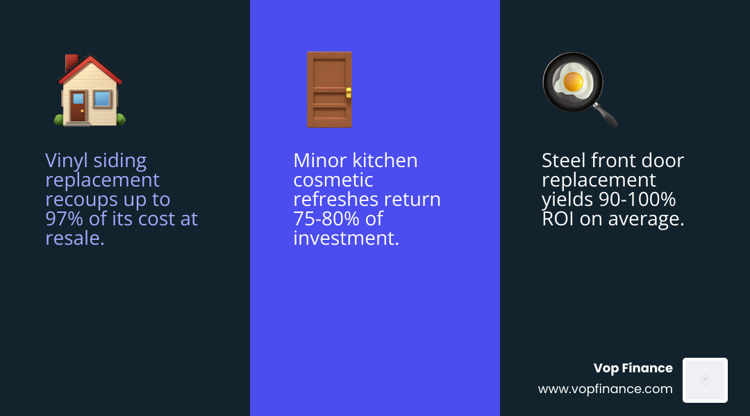 Infographic comparing ROI of common home projects like siding vs kitchen remodels - home improvements on a budget