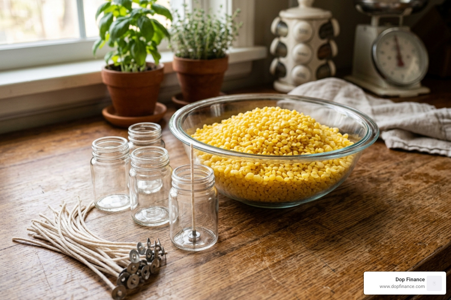 beeswax pellets, wicks, and glass jars - beeswax candle making tutorial