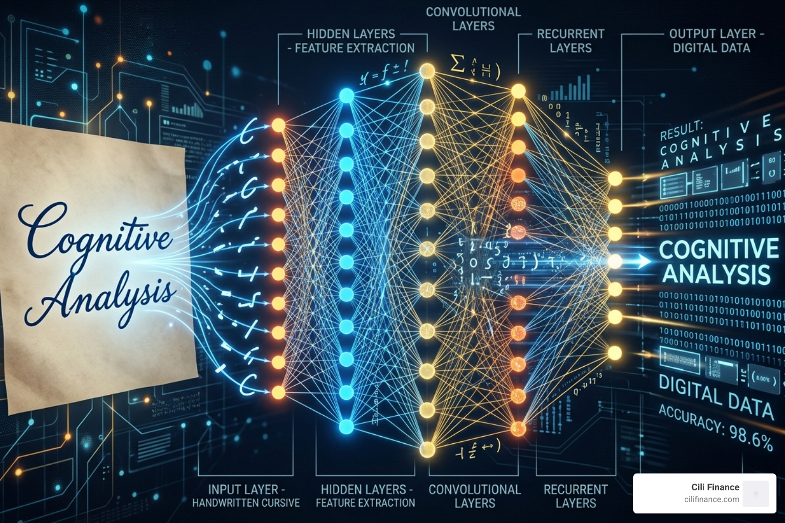 Neural network layers processing cursive text by breaking down strokes into machine-readable data - ai handwriting to text Neural network layers processing cursive text by breaking down strokes into machine-readable data - ai handwriting to text