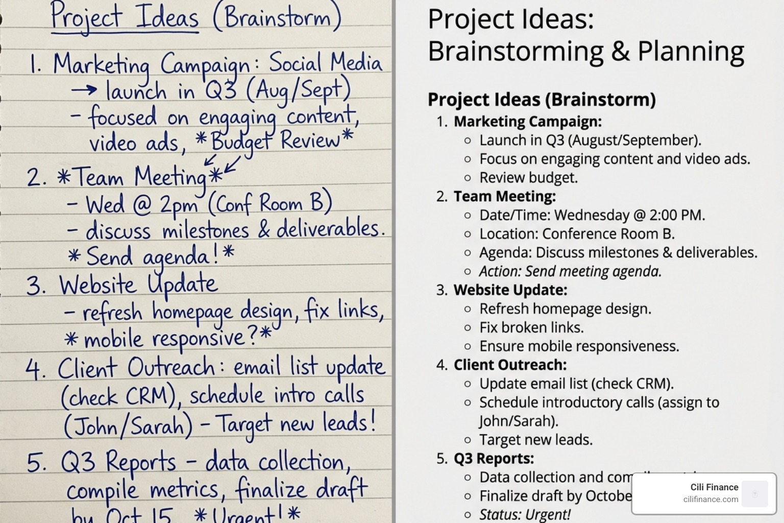 Side-by-side comparison of a messy handwritten note and its perfect digital transcription - ai handwriting to text Side-by-side comparison of a messy handwritten note and its perfect digital transcription - ai handwriting to text