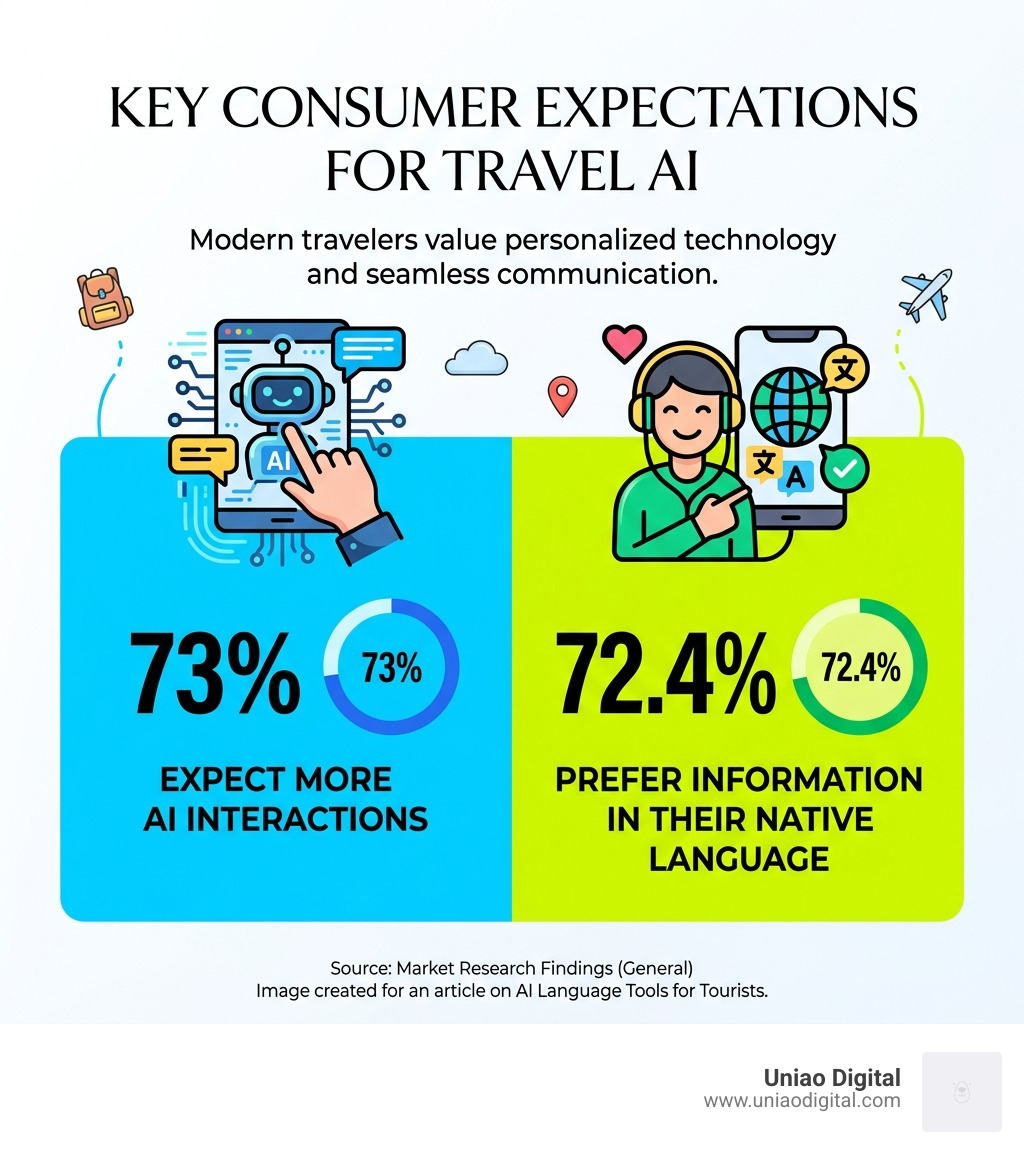 Infographic showing that 73% of customers expect more AI interactions and 72.4% prefer information in their native language