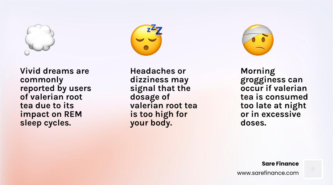 list of common side effects including vivid dreams and mild headaches - valerian root tea infographic