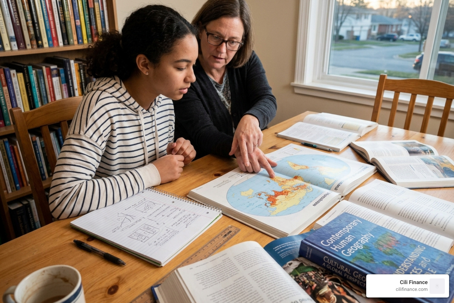 Digital AI tutor dashboard providing step-by-step geography solutions - human geography homework help