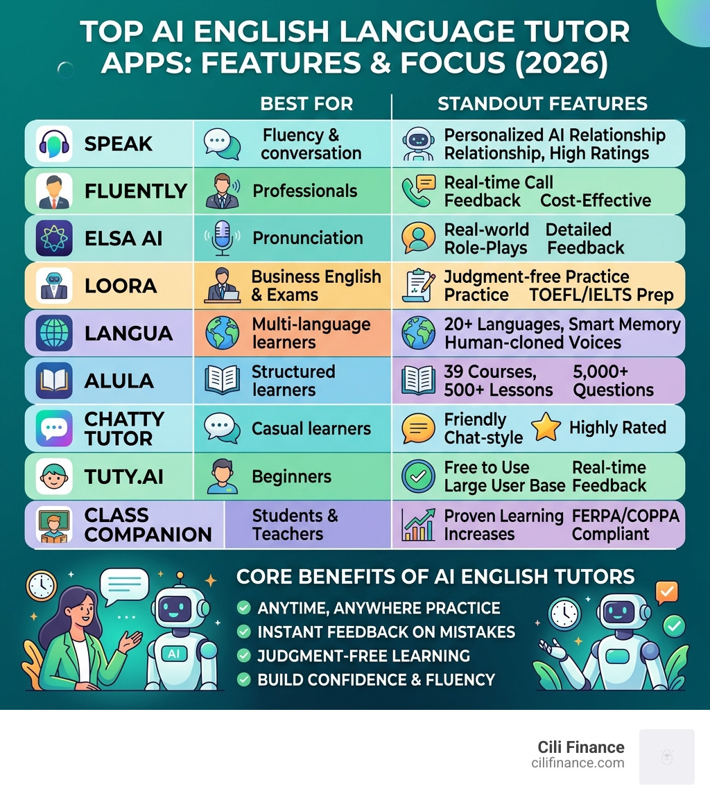 comparison of top AI English language tutor apps with features and pricing - ai english language tutor infographic comparison of top AI English language tutor apps with features and pricing - ai english language tutor infographic