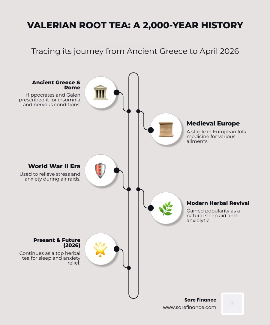 2,000-year history of valerian root tea from Ancient Greece to present day - valerian root tea infographic