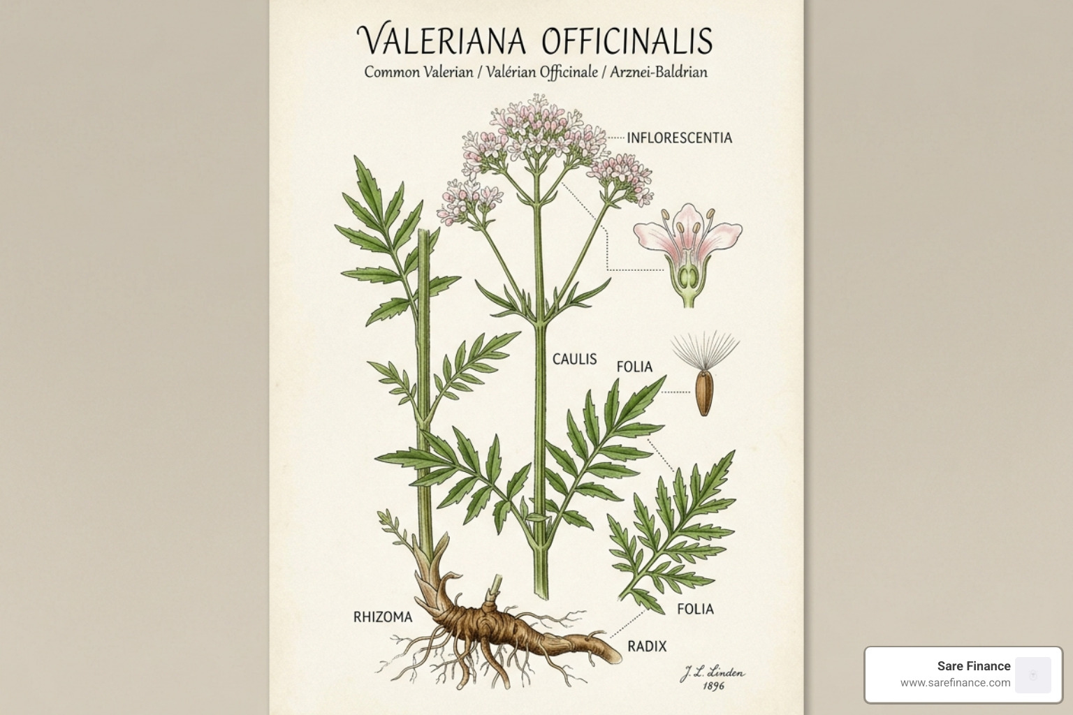 botanical valerian plant illustrations showing roots and flowers - valerian root tea