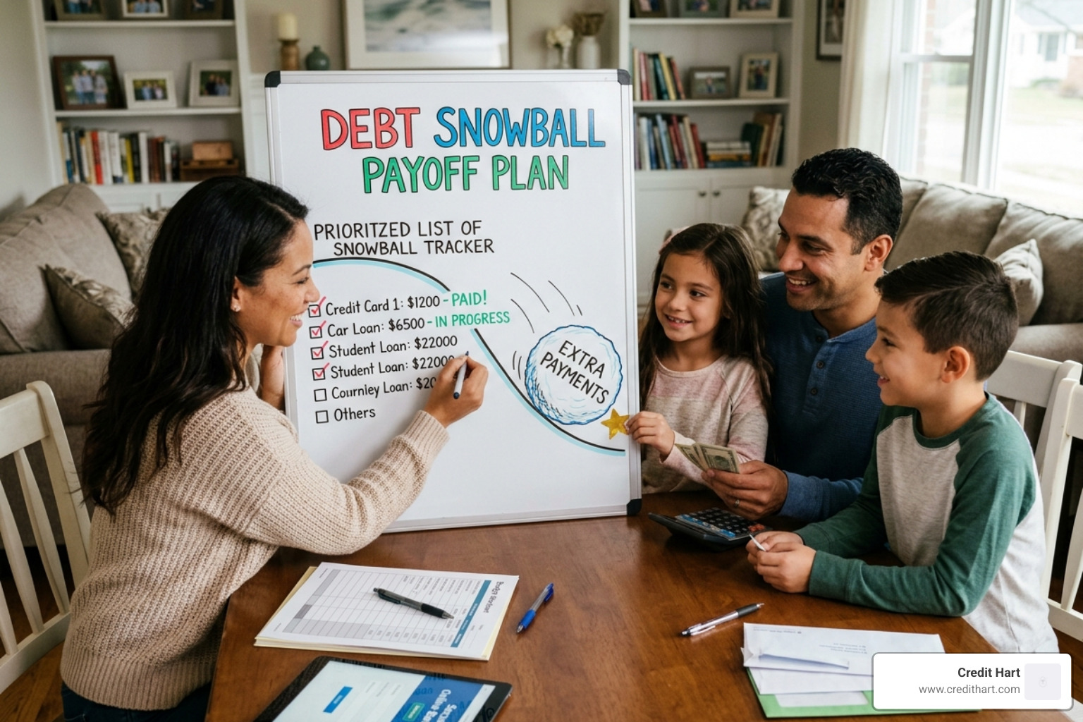 A person checking off small debts on a list - pay off debt snowball