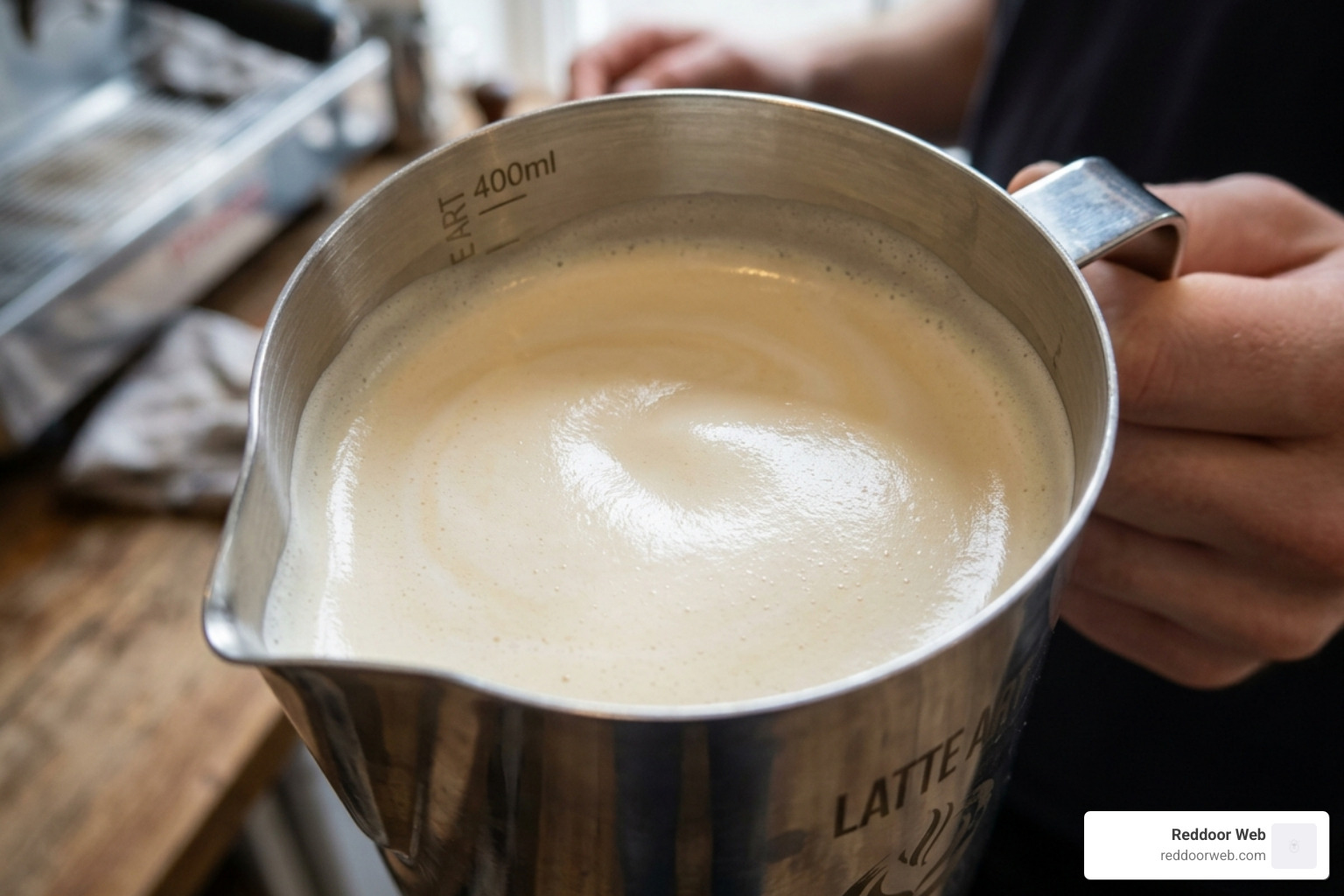 Glossy microfoam texture resembling wet paint - latte froth for pour Glossy microfoam texture resembling wet paint - latte froth for pour