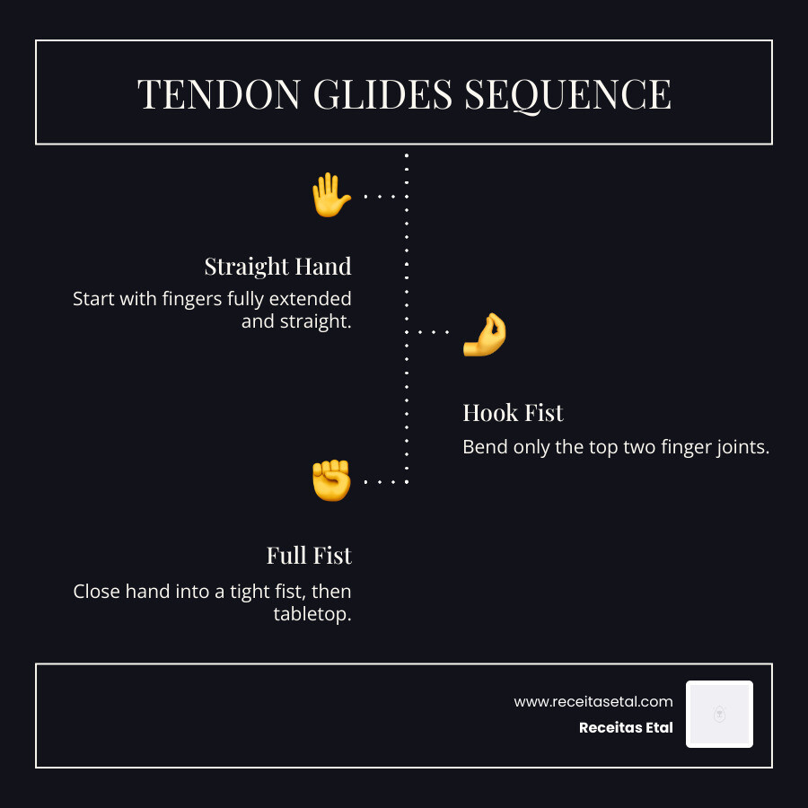 Infographic showing the sequence of Tendon Glides - gaming hand exercises infographic infographic-line-3-steps-dark Infographic showing the sequence of Tendon Glides - gaming hand exercises infographic infographic-line-3-steps-dark