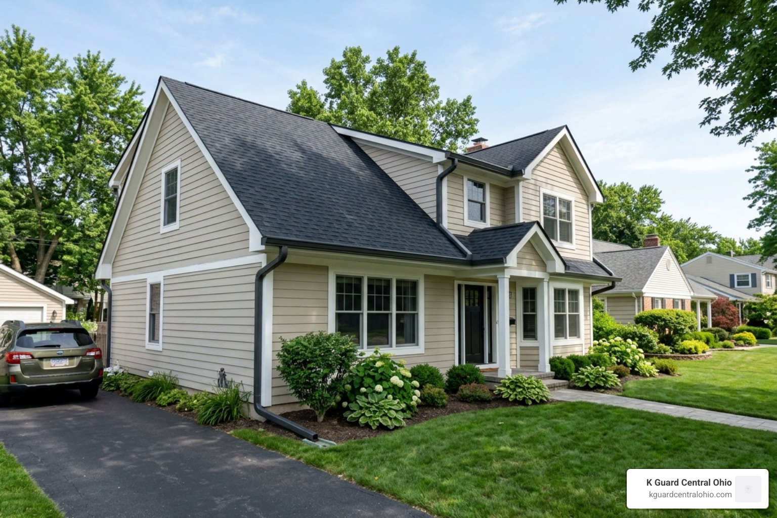 gutters perfectly matched to dark roof shingles for a seamless look - Best color for gutters
