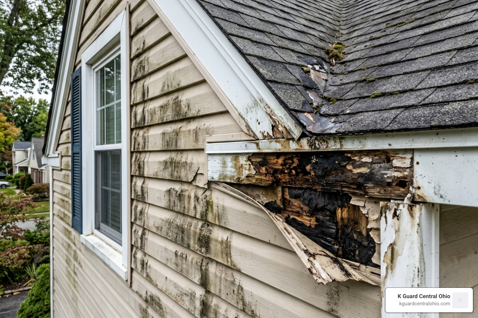water damage near a dormer sidewall - gutters on dormers
