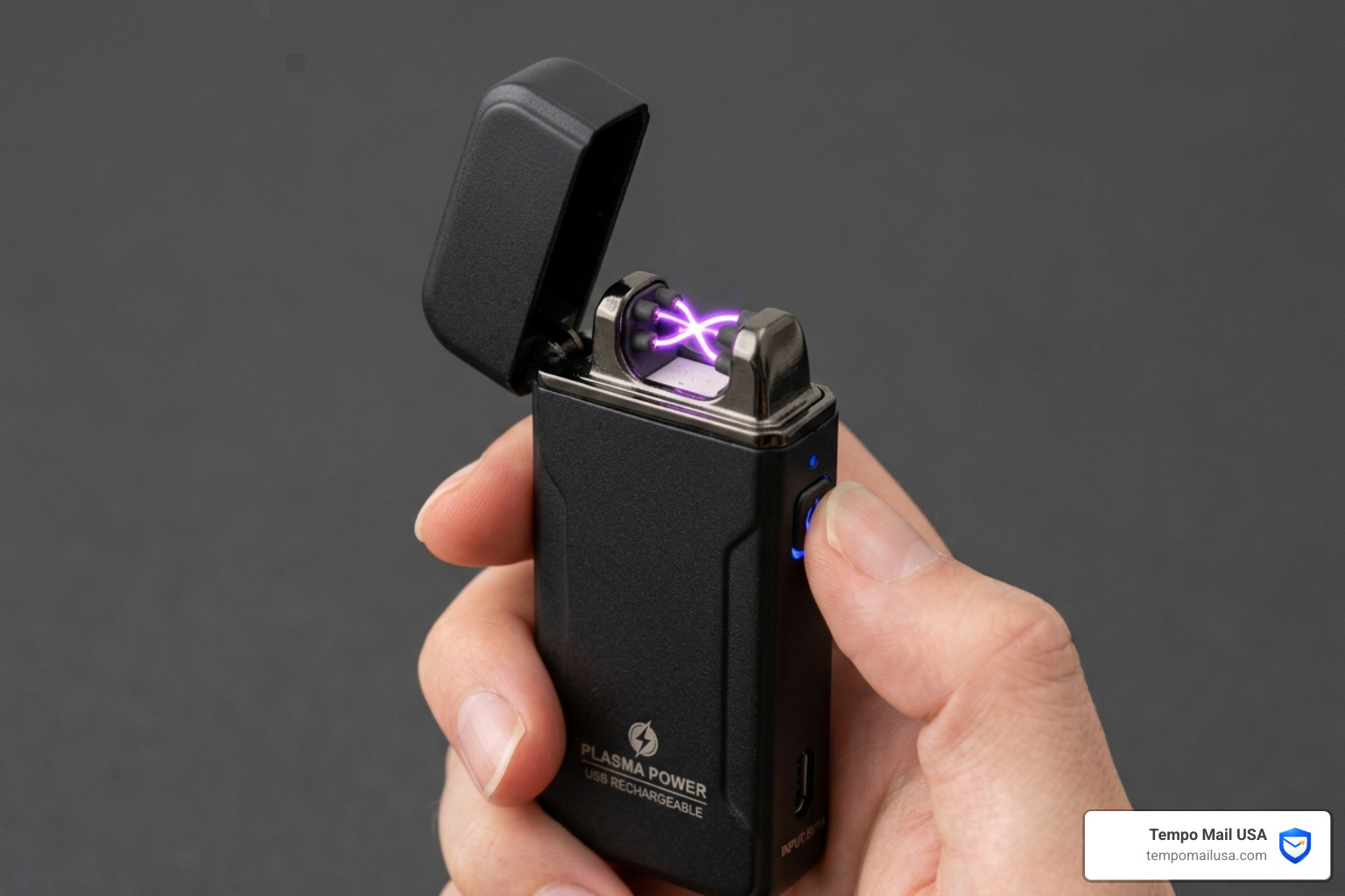 A genuine dual-arc plasma lighter showing the purple electric cross-arc - lux blaze scam or legit review