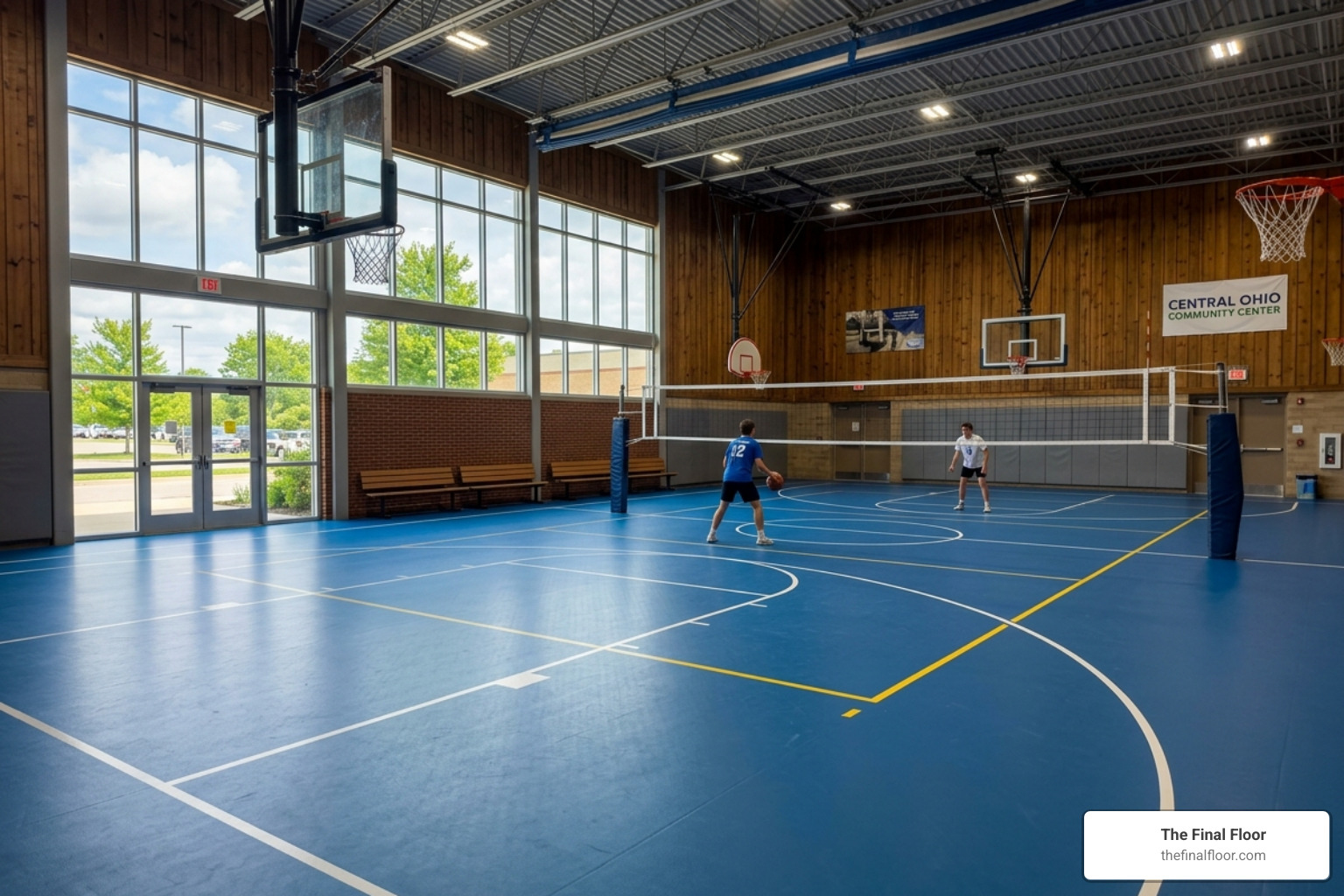 Multi-purpose synthetic sports surface in a Central Ohio community center - Columbus flooring contractors Multi-purpose synthetic sports surface in a Central Ohio community center - Columbus flooring contractors