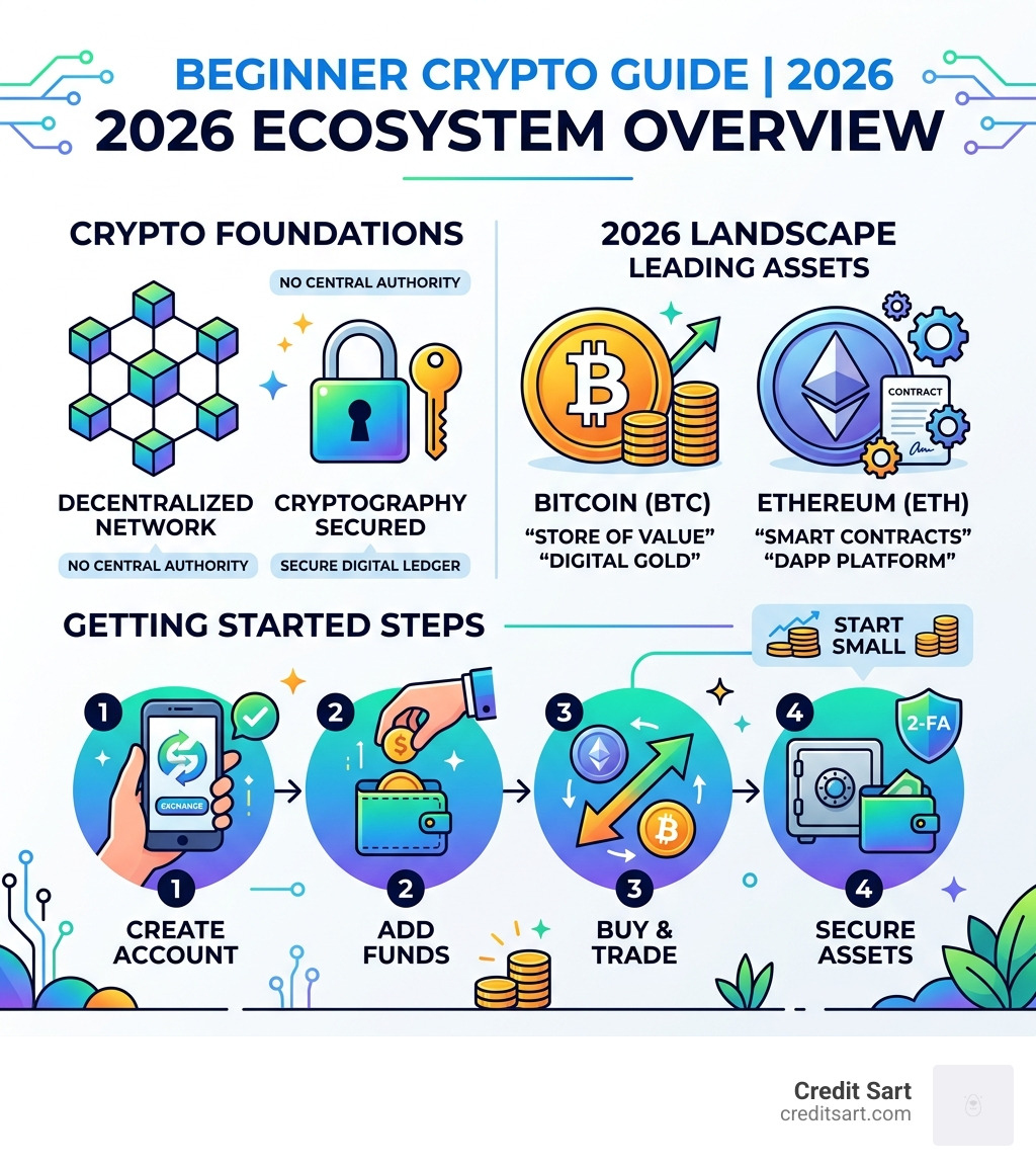 Beginner crypto guide 2026 ecosystem overview infographic - beginner crypto guide infographic 