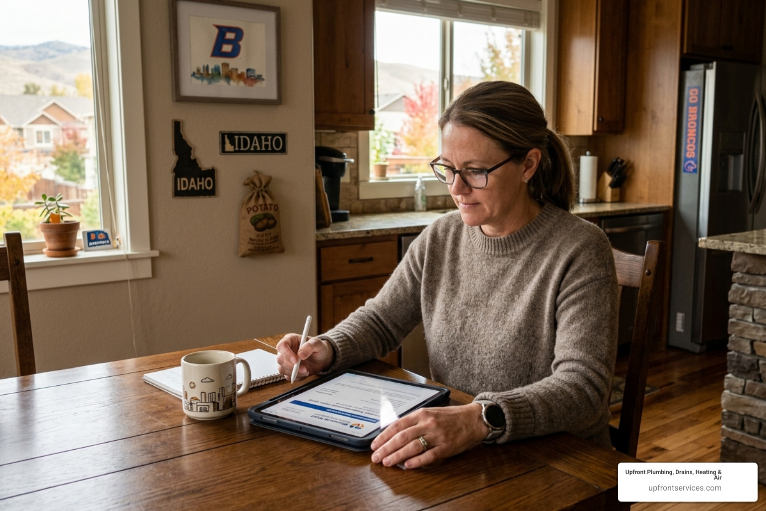 Homeowner reviewing a digital quote for furnace replacement in Boise - furnace replacement boise